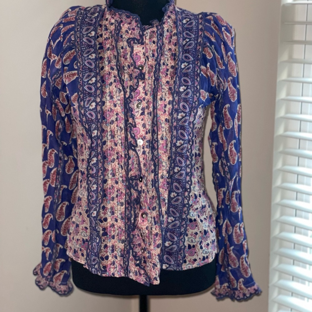 Sea New York Blue and Pink Paisley Blouse